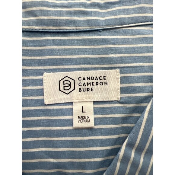 Candace Cameron Bure Regular Hi-Low Boyfriend Shirt Womens L Regatta Stripe NEW - Picture 6 of 8